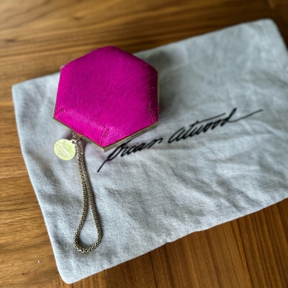 Brian Atwood Rare Neon Pink Geometric Runway Clutch Wristlet - Picture 5 of 12